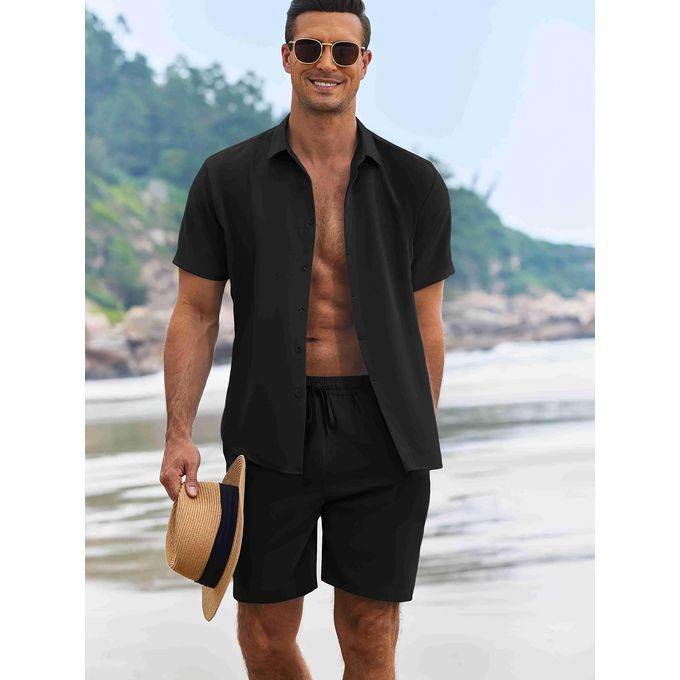 Men’s Cotton Shirt & Shorts Set – Casual 2-Piece Outfit 'T767575