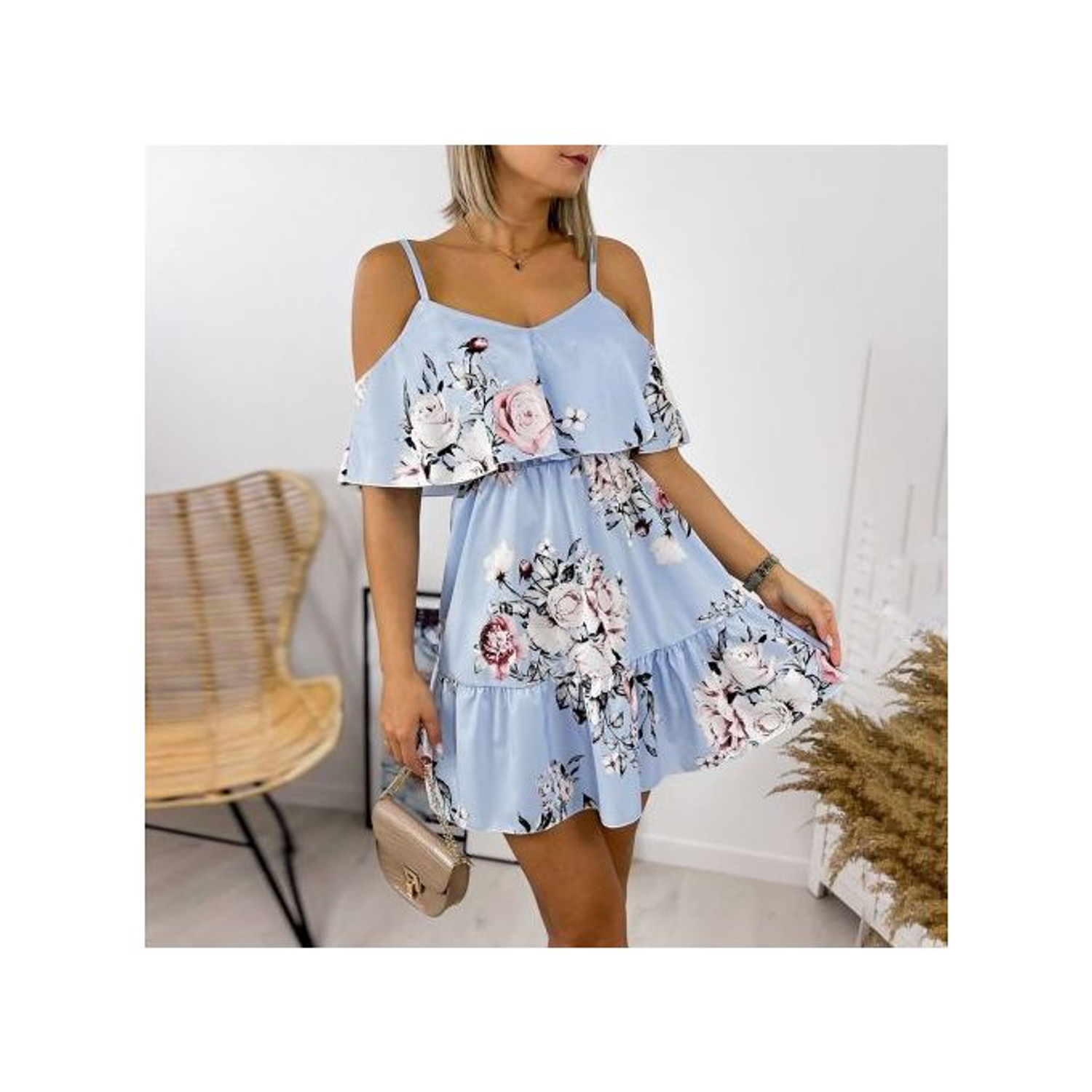 Floral Print V-neck Style Women Elegant '209828
