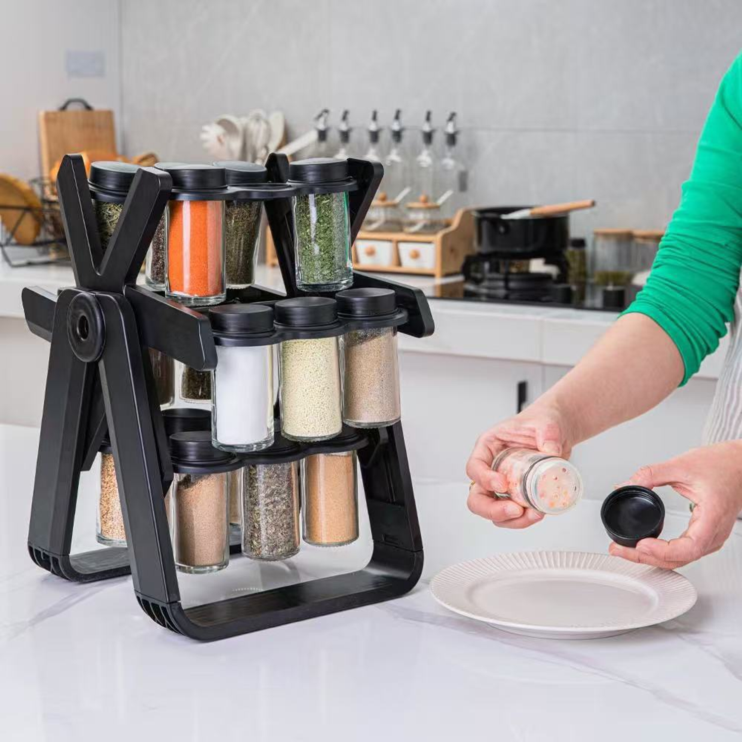 Jar Rotating Spice Rack – Sleek & Convenient Kitchen Organizer