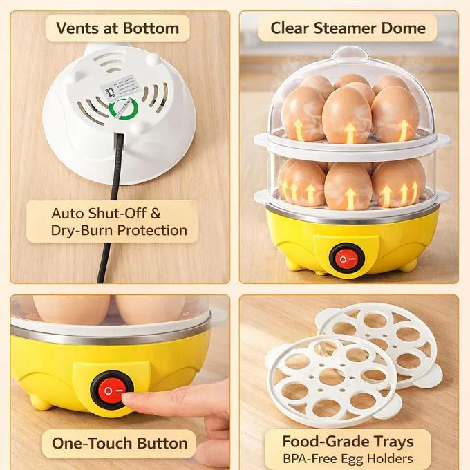 Electric Egg Boiler Cooker – 14 Eggs Capacity, Double-Layer Multifunction Steamer 'T297292